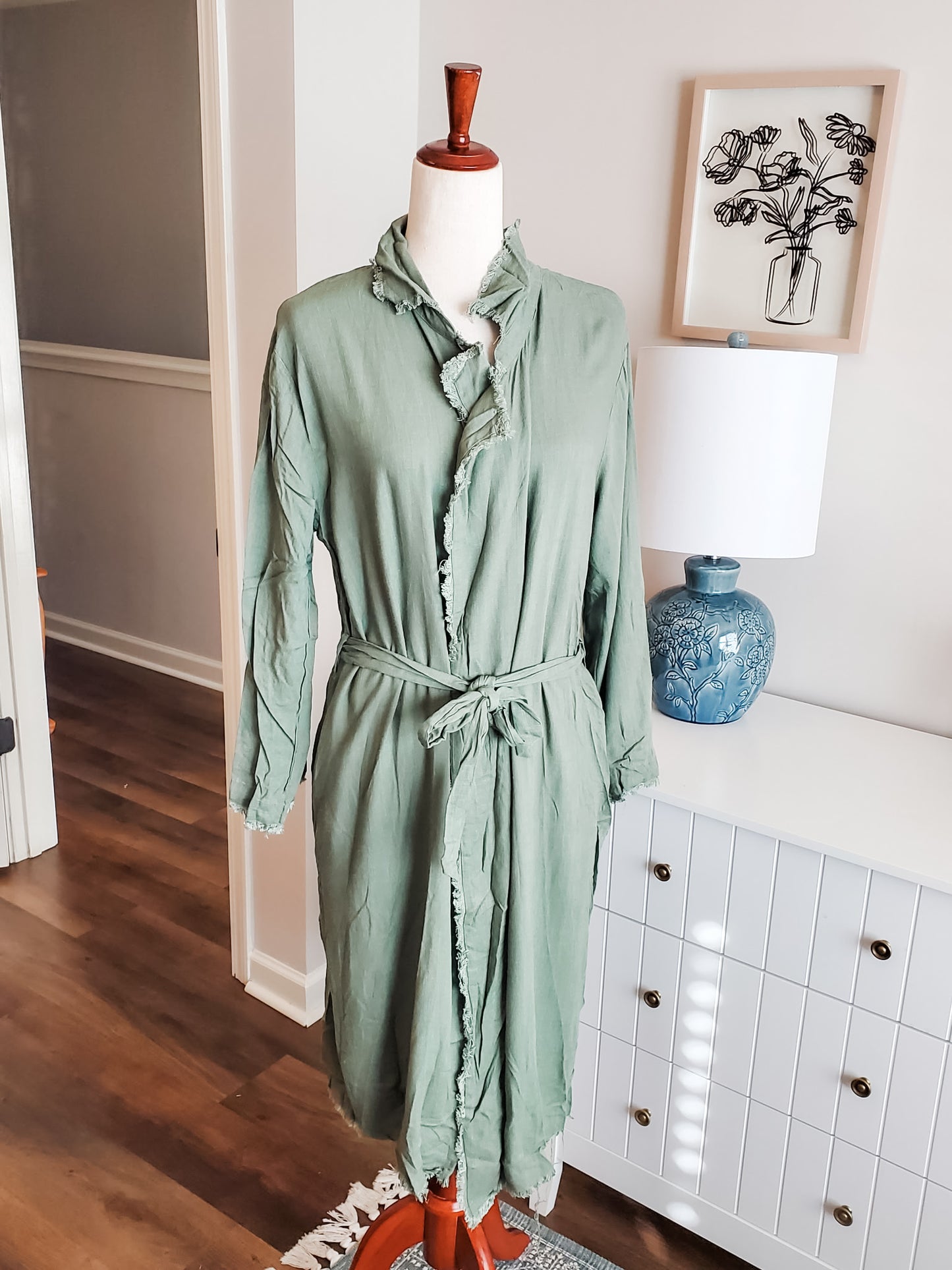 NEW Olive Tie Waist Long Jacket