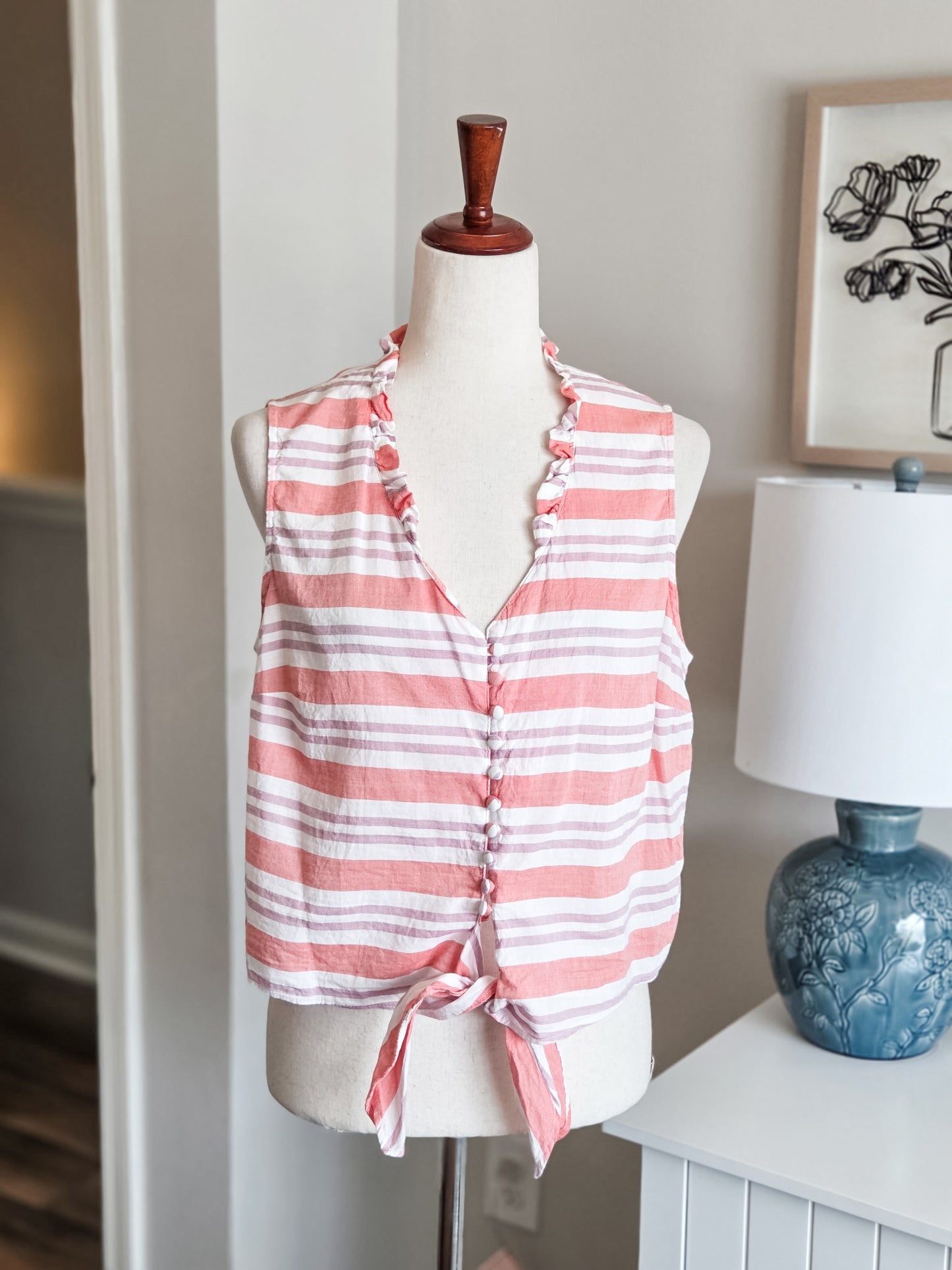 Pink Purple White Striped Top M