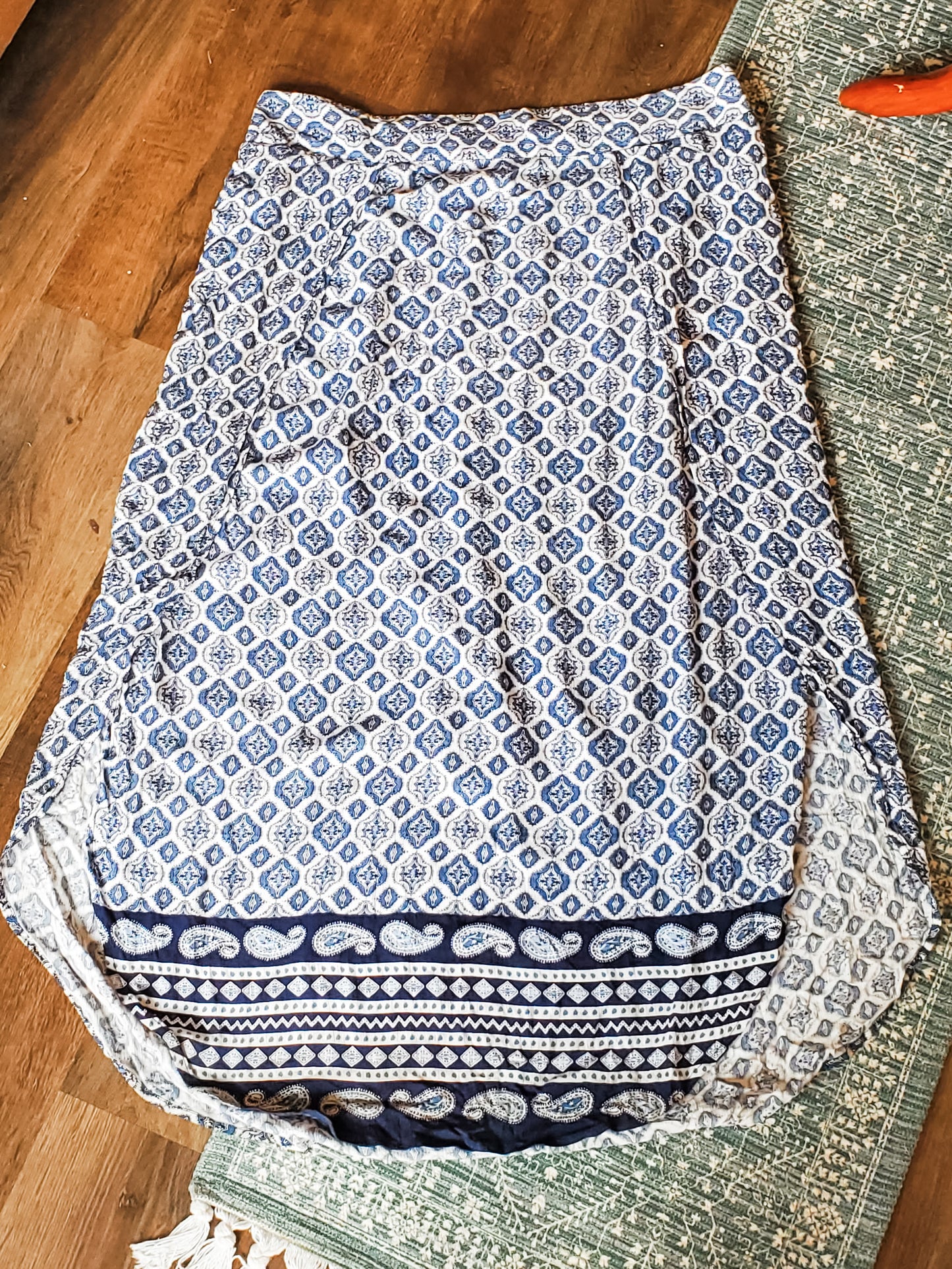 Blue White Print Maxi Skirt XXL
