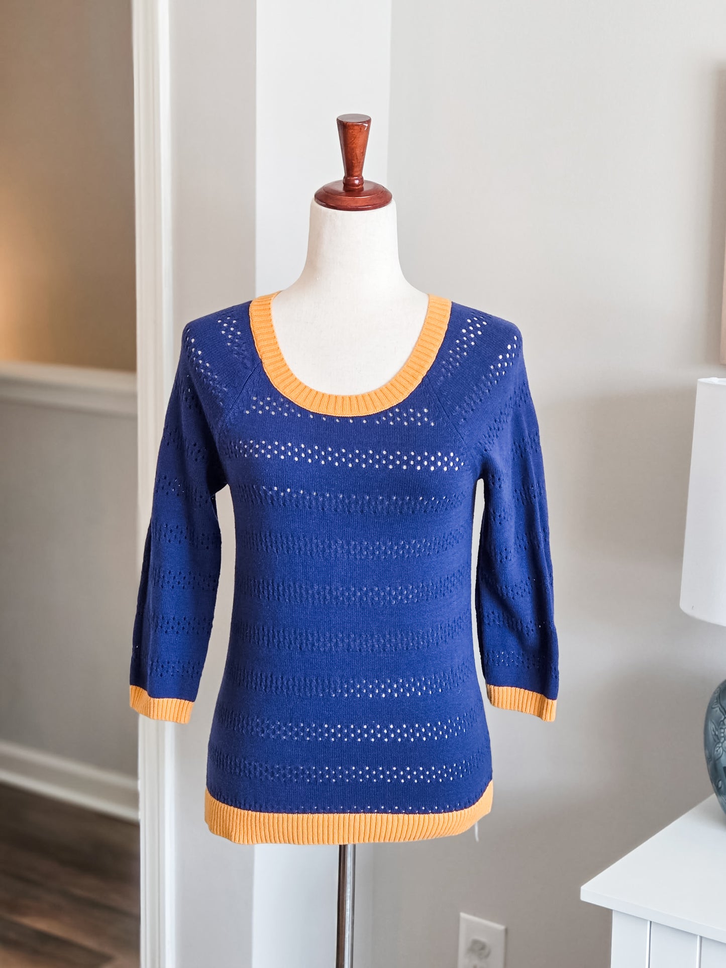 Navy Yellow Cotton Sweater M