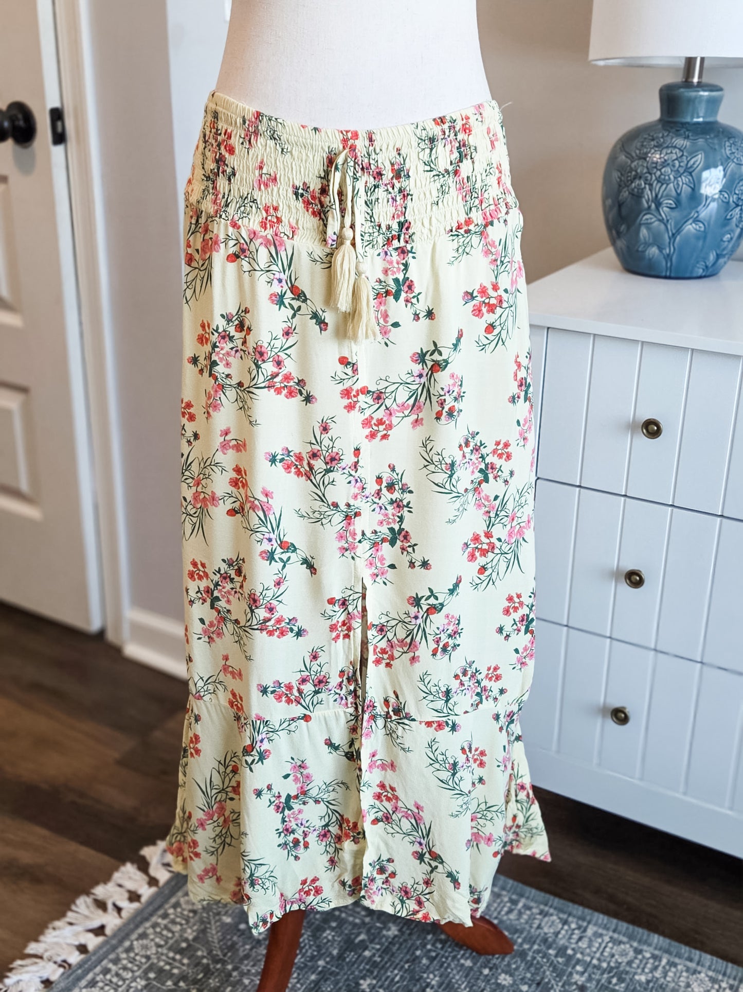 Yellow Floral Skirt L