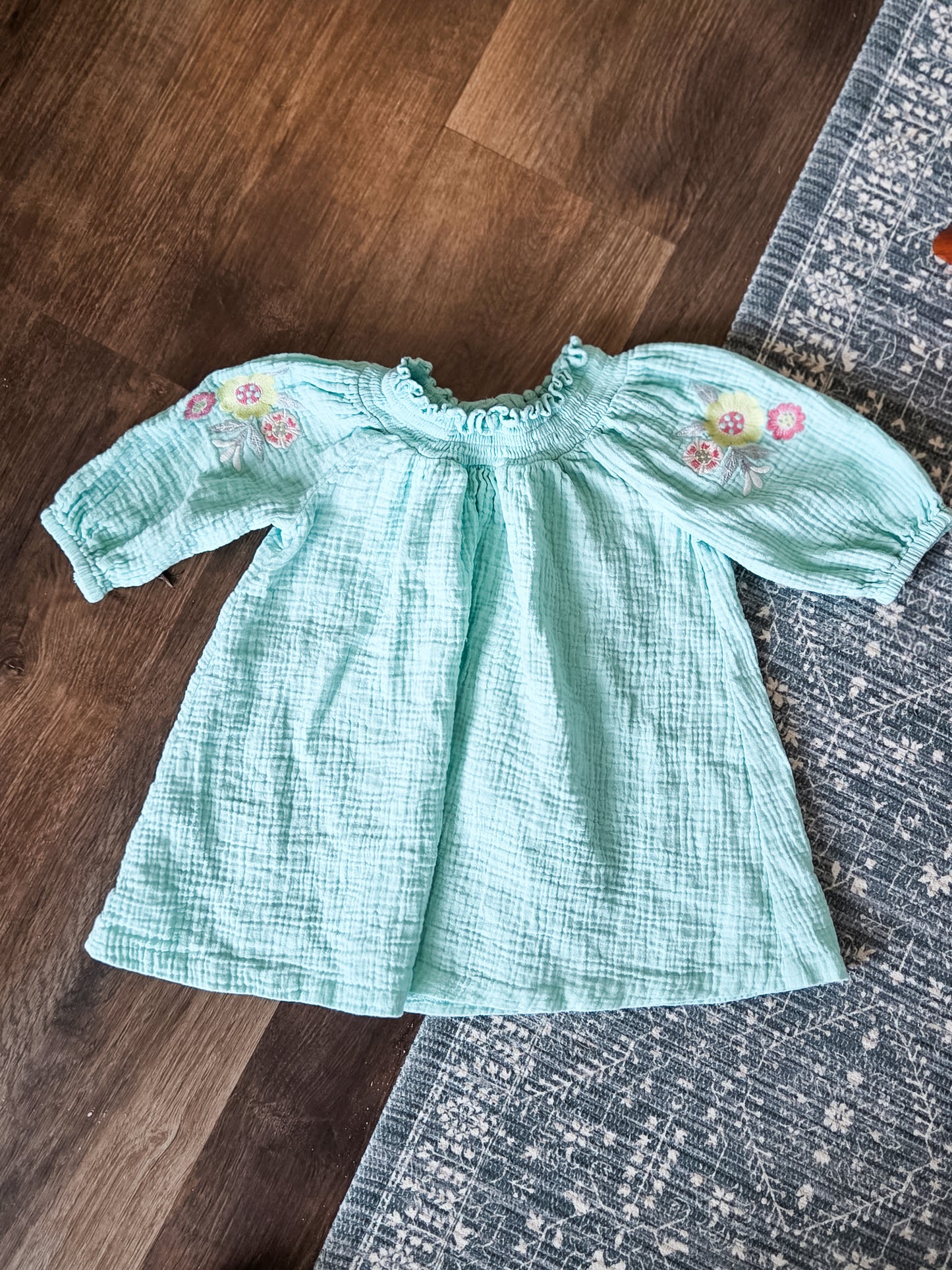 Mint Floral Embroidered Top 3T