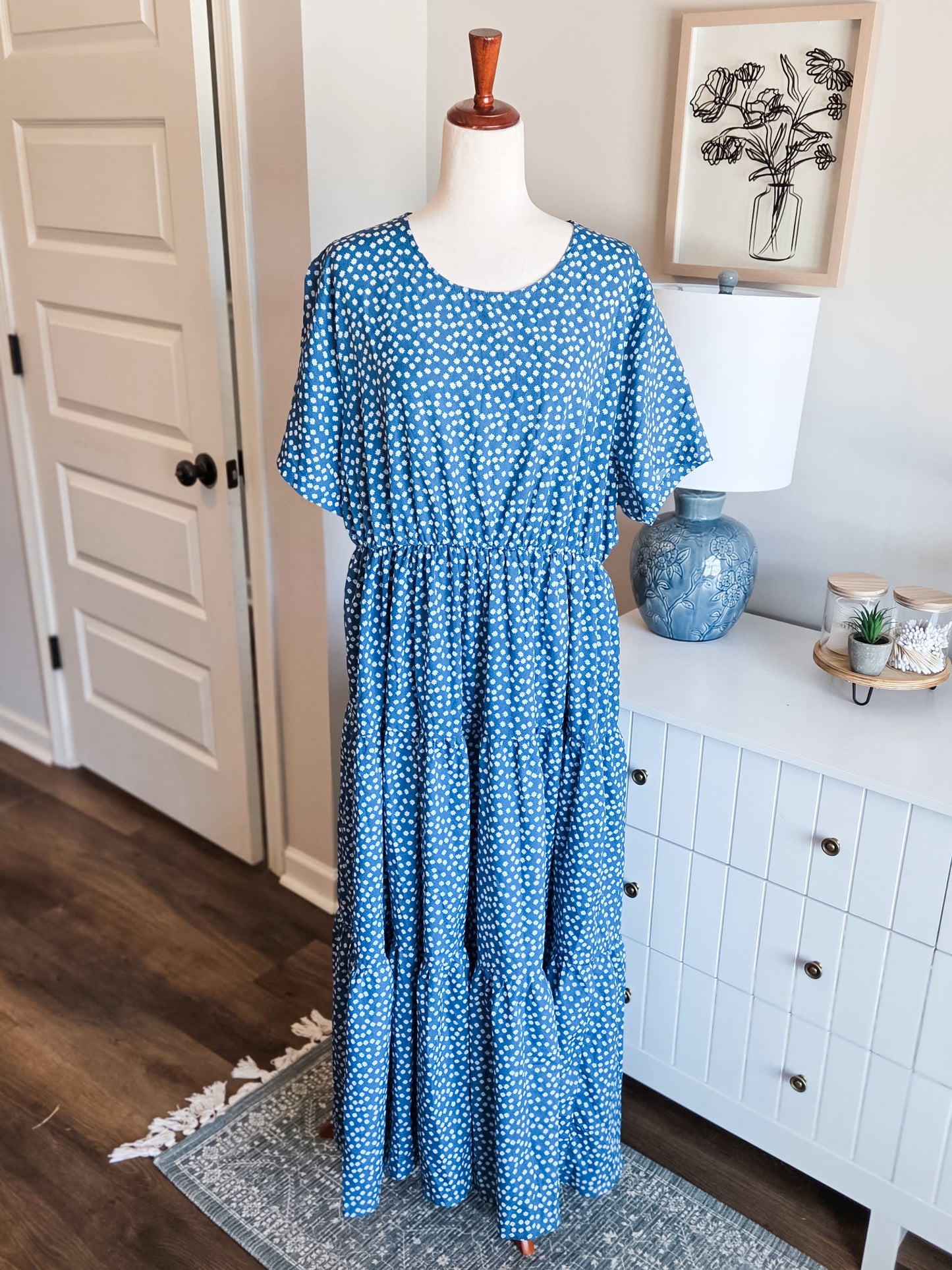 Blue Floral Maxi Dress 2-3X