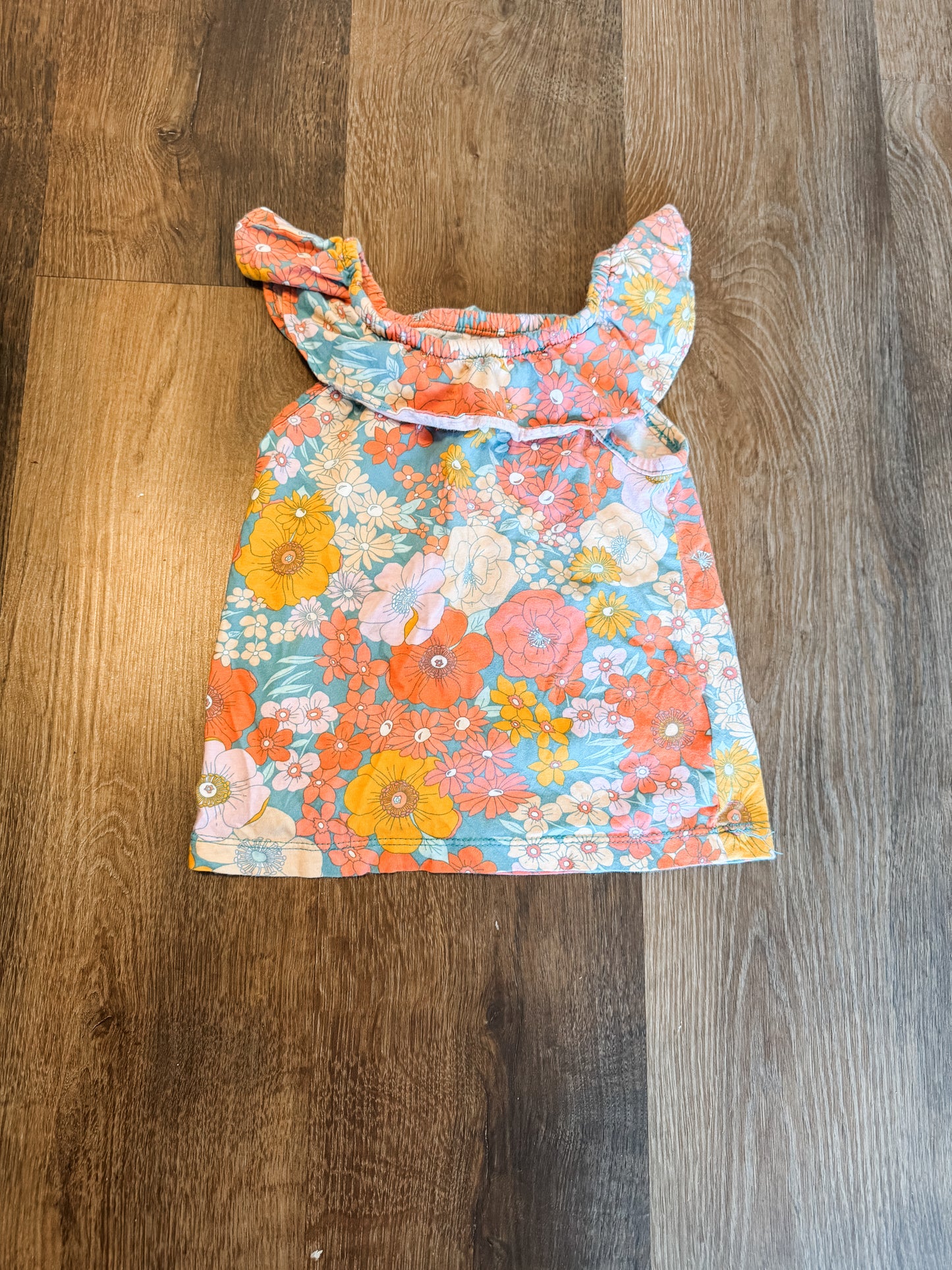 Teal Pink Orange Floral Top 4T