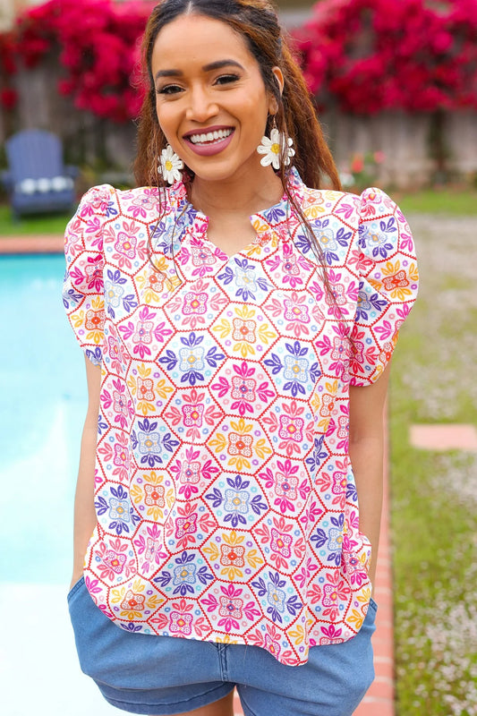 NEW White Multi Color Top M