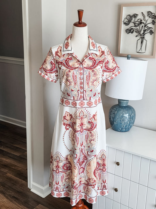 White Multi Color Print Dress XS/S