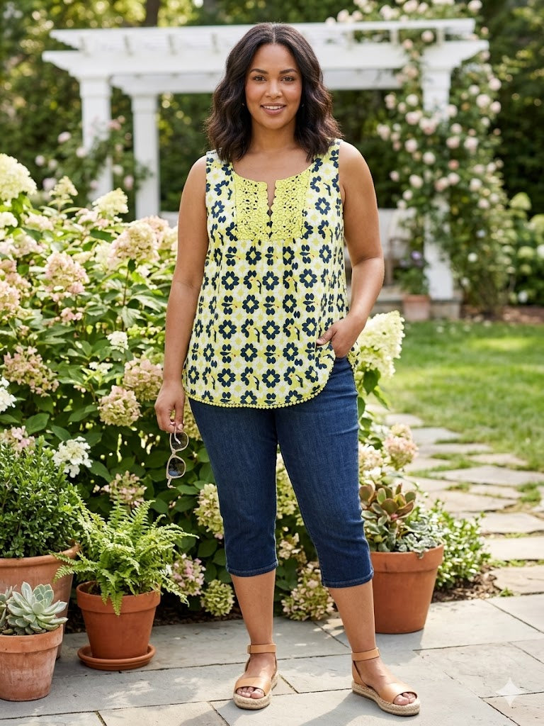 Yellow Navy Toucan Print Tank XL