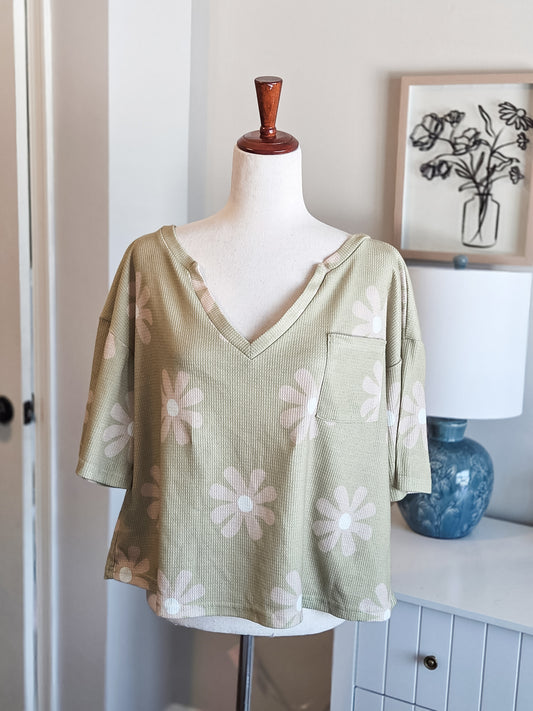 Green Floral Cropped Top L