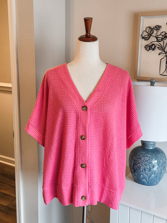 Pink Waffle Knit Top 2X