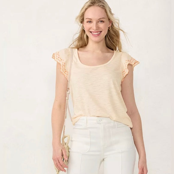 Pale Pink Eyelet Sleeve Top M