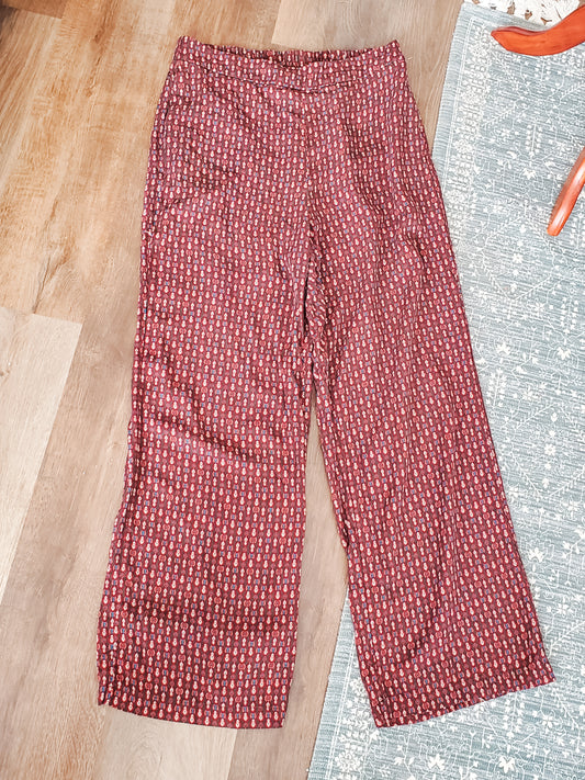 Brown Print Pants L Tall