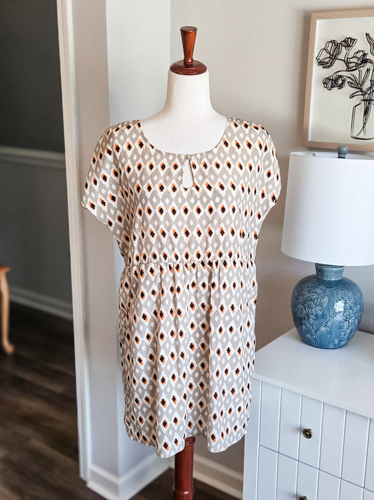 Tan Orange Black Print Tunic S