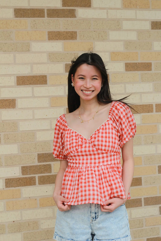 NEW Orange Checked Blouse