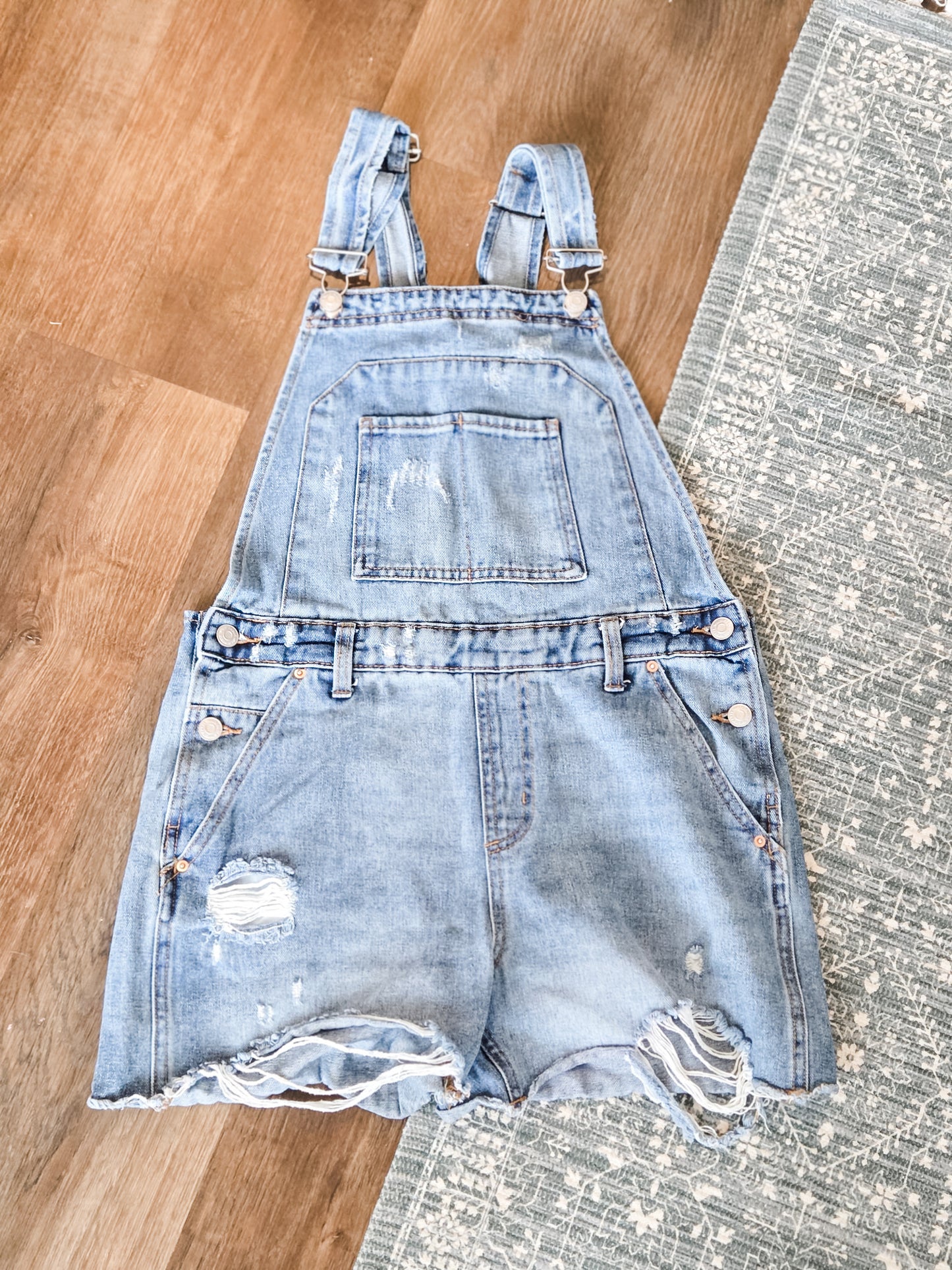 Distressed Denim Shortalls S