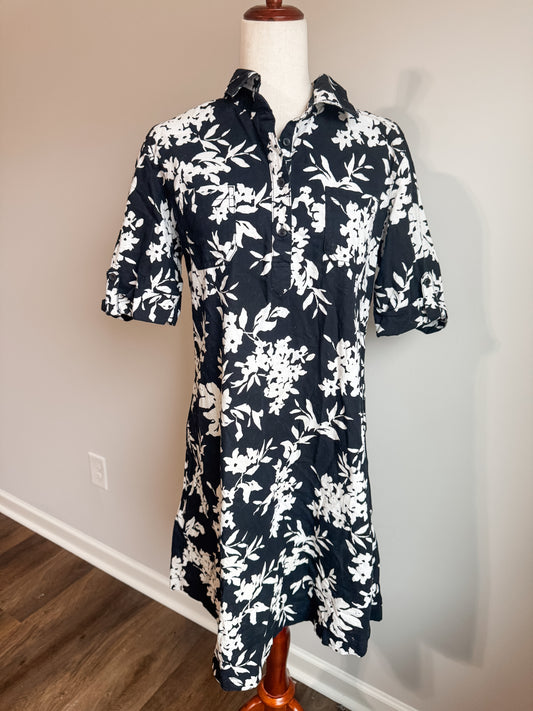 Black White Floral Dress M