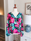 Teal Pink Green Floral Top S