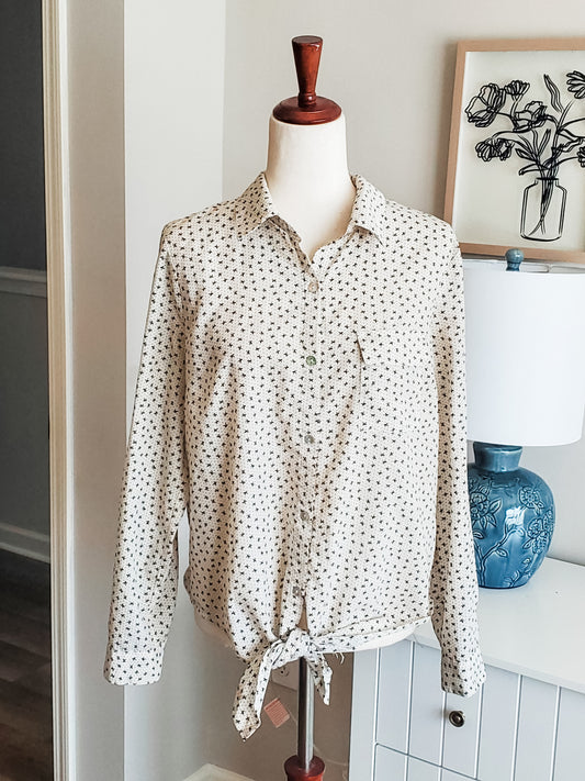 Cream Black Bow Print Top M