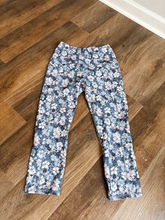 Blue Pink Floral Cropped Leggings M