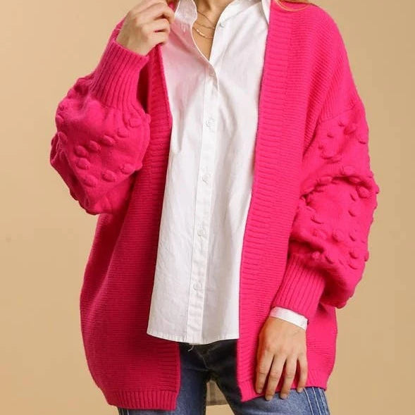 NEW Textured Sleeve Cardigan :: Hot Pink+Bright Blue