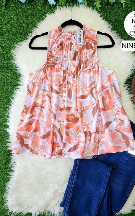 Coral Purple Brown Print Tank L