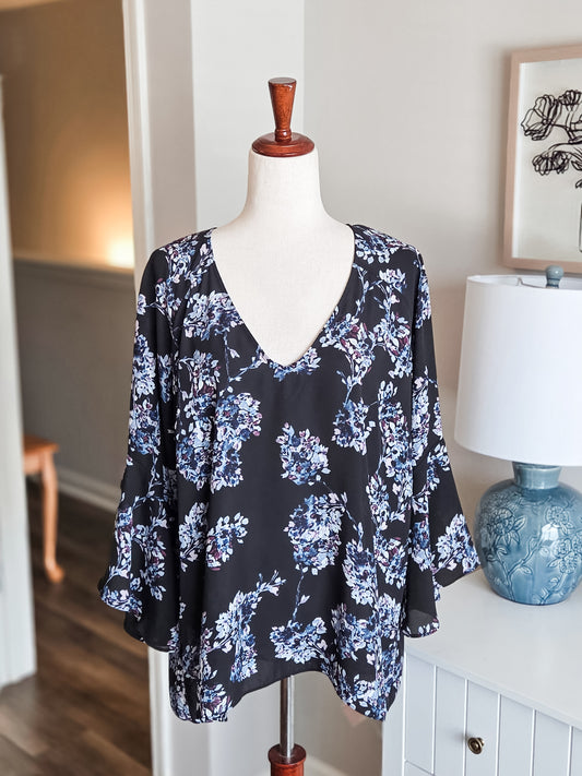Black Purple Blue Floral Top XL