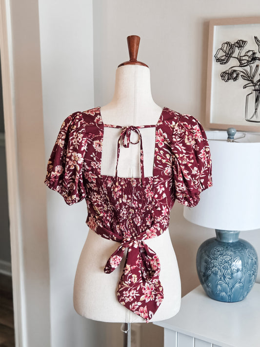 Burgundy Floral Cropped Top S