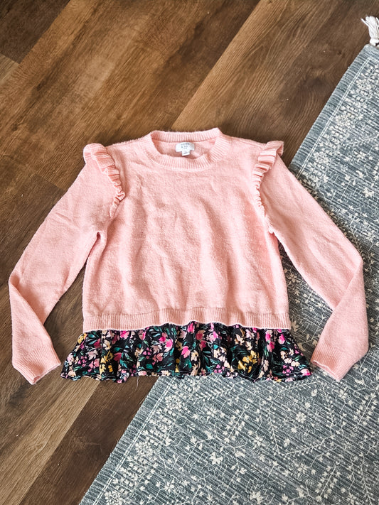Pink Floral Hem Sweater Youth XL
