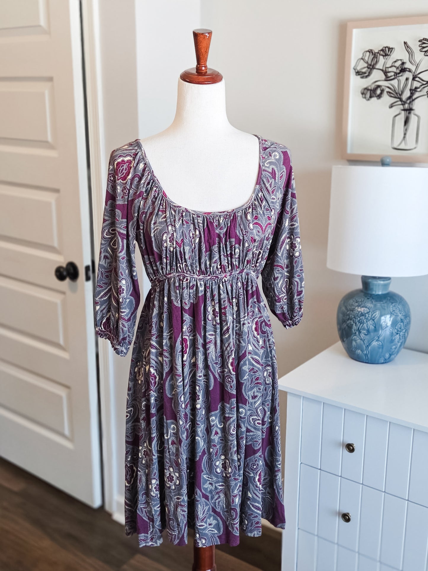 Gray Purple Print Dress S