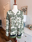 Cream Green Black Print Button Up M