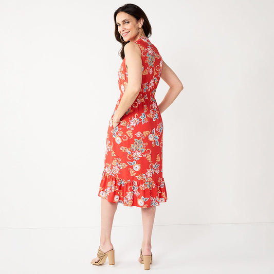 Orange Blue Floral Dress XL