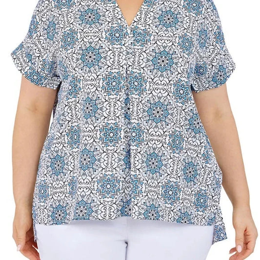 Blue Black White Print Top L