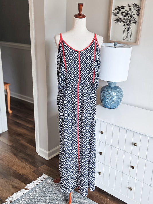 Navy Red White Maxi Dress M