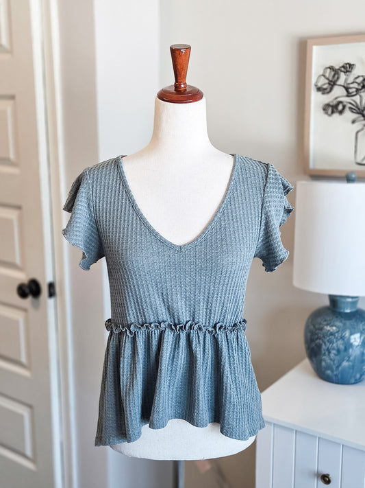 Dusty Green Waffle Knit Top S