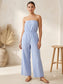 Blue Cotton Strapless Jumpsuit M