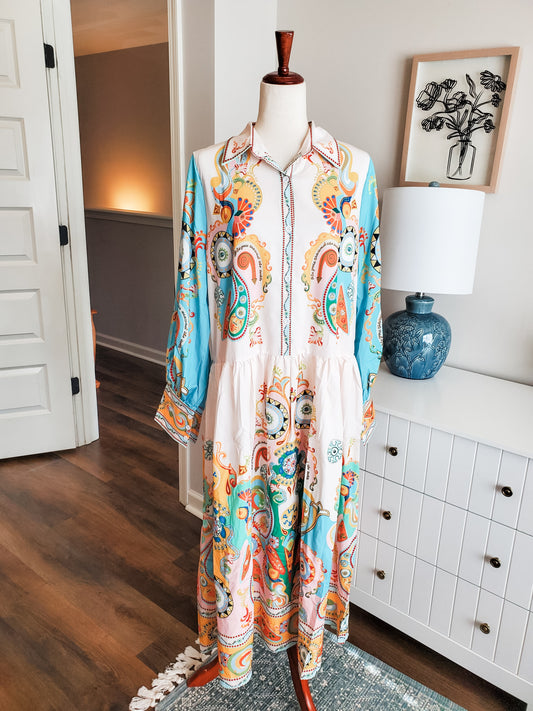 Multi Color Print Dress L