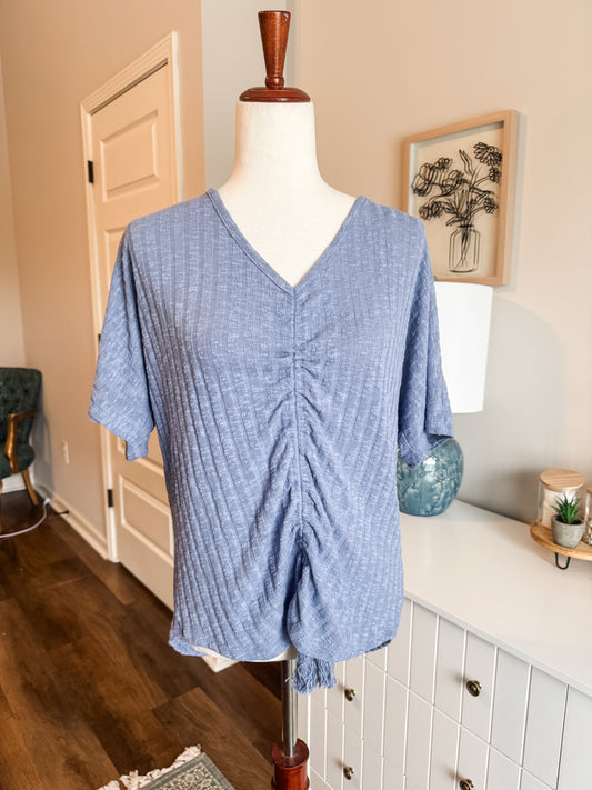 Blue Textured Cinched Top L