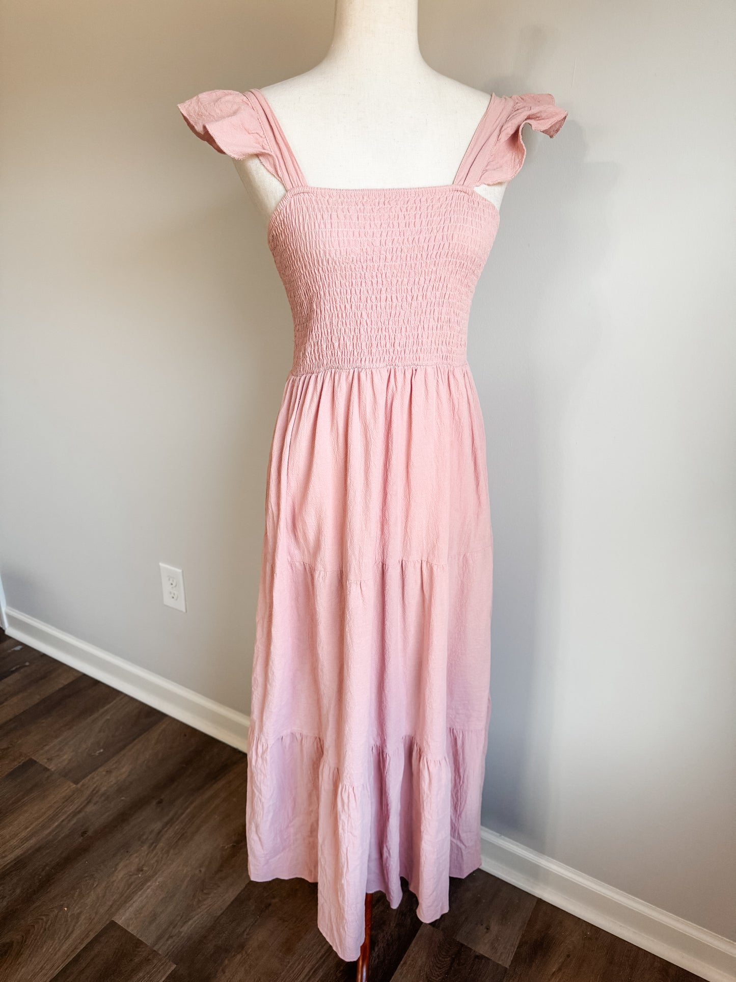 Pink Smocked Maxi Dress S