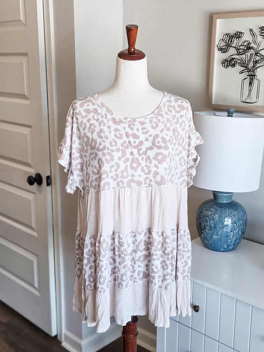 Dusty Pink Cream Animal Print Tiered Tunic XL