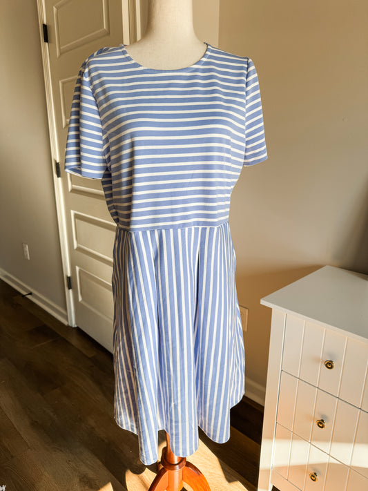 Blue White Striped Dress XL