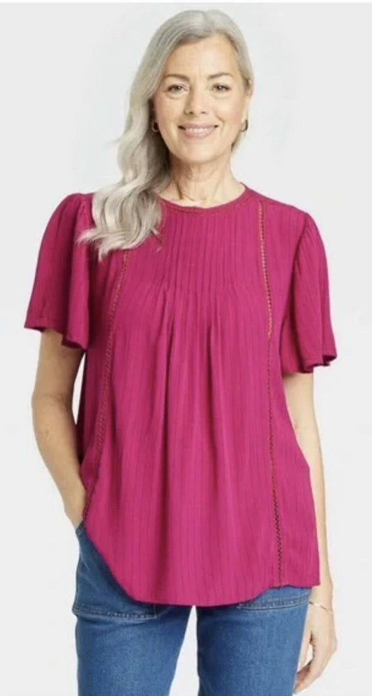 Magenta Pleated Top M