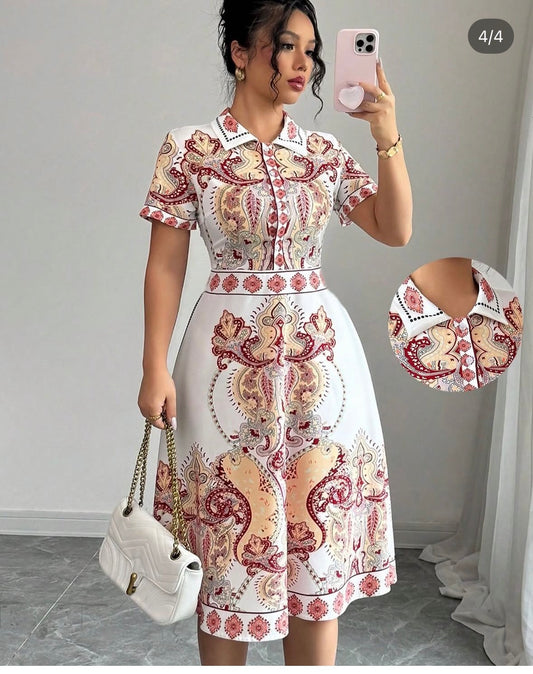 White Multi Color Print Dress XS/S
