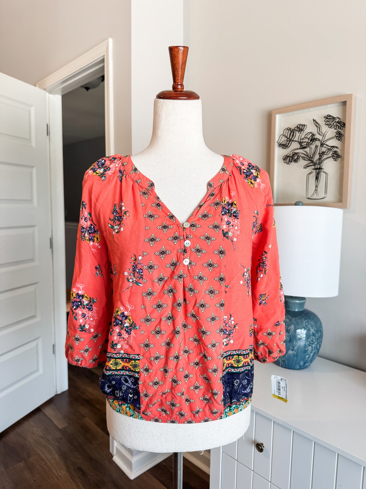 Coral Boho Floral Top S