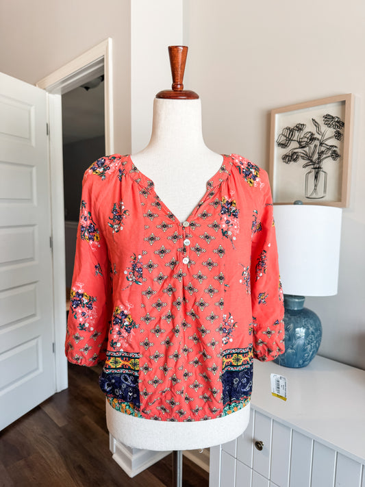 Coral Boho Floral Top S