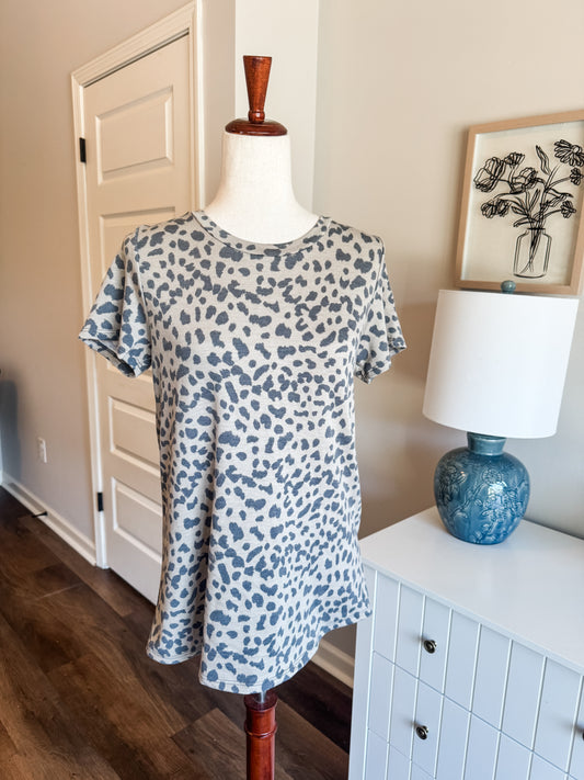 Tan Gray Animal Print Top M