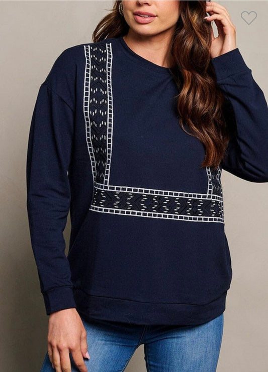 Navy Embroidered Pullover