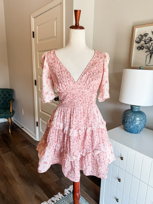 Pink Floral Cotton Mini Dress S