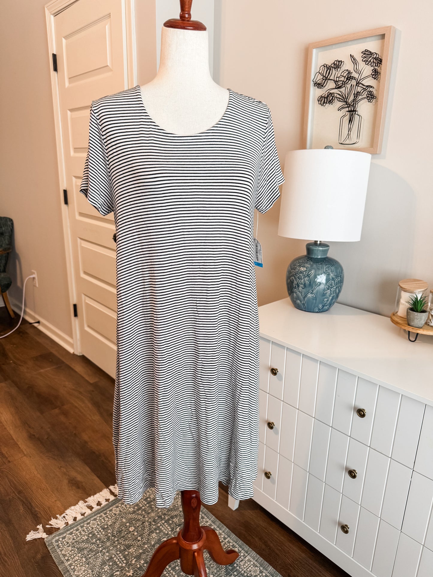 Black White Striped Dress M
