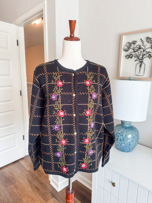 Black Vintage Embroidered Cardigan M
