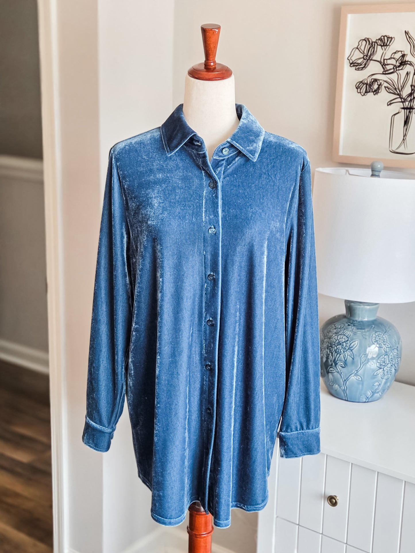 Teal Velvet Button Up M