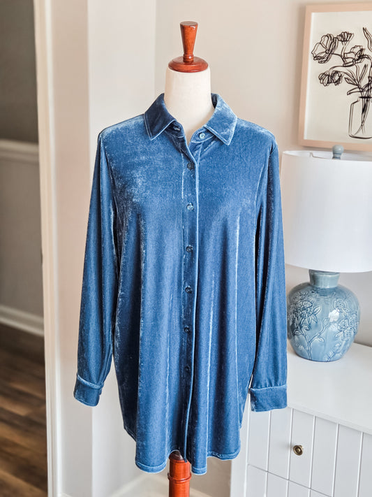 Teal Velvet Button Up M